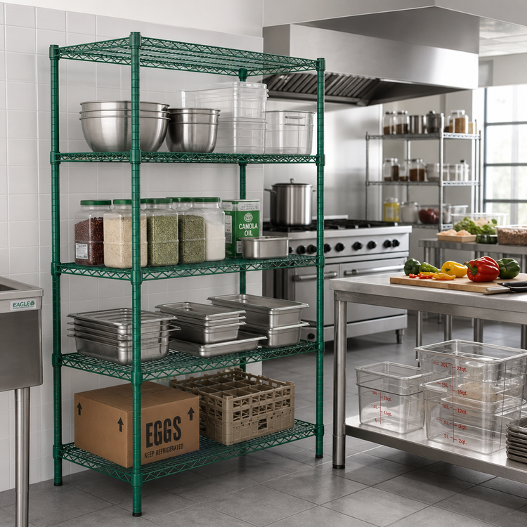 Product image #3 for Eagle Valu-Gard Green Epoxy Double-Mat Wire Shelving Starter Unit, 4-Tier, 60-Inch W x 24-Inch D x 74-Inch H