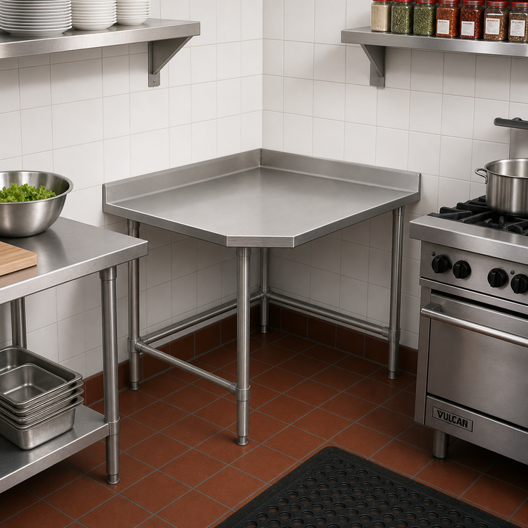 Product image #2 for Eagle Group BlendPort® Deluxe Series 30" x 30" Stainless Steel Corner Work Table with 4-1/2" Backsplash