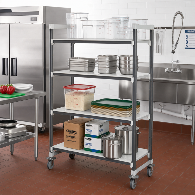 Product image #2 for Cambro Camshelving Elements XTRA High Density Mobile Starter Unit, 24 x 60 x 78-1/4 Inch, 4-Shelf Solid Shelving