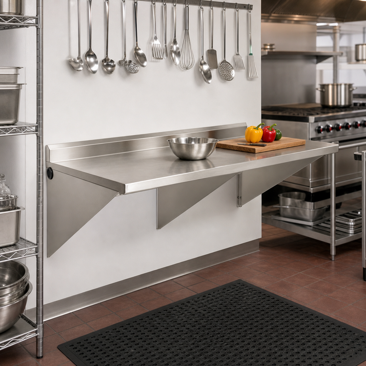 Product image #2 for Wall-Mount Stainless Steel Work Table with 4-1/2-Inch Backsplash, 60 x 30 Inches