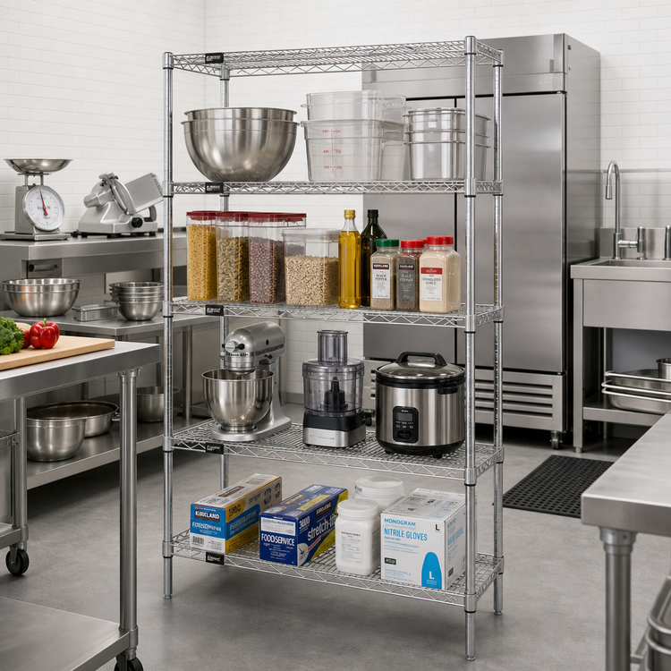 Product image #2 for Quantum Chrome Plated Wire Shelving Starter Kit, 36W x 21D x 74H, Stationary, 4 Shelves