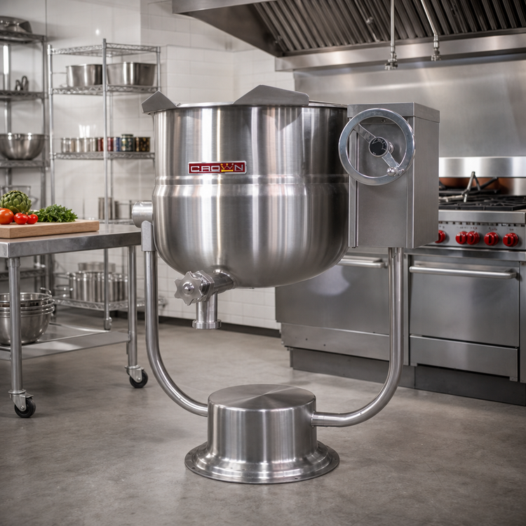 Product image #2 for Crown DPT-30 30 Gallon Direct Steam Tilting Kettle with Pedestal Base