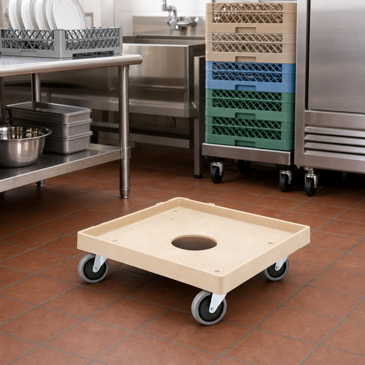 Product image #3 for Vollrath 20 x 20-Inch Plastic Dish Rack Dolly with Center Drain Hole and 4 Swivel Casters