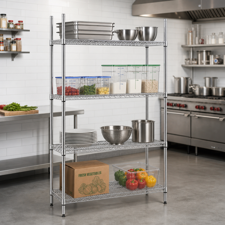 Product image #2 for 48-Inch x 18-Inch x 74-Inch Chrome Stationary Wire Shelving Unit with 4 Shelves