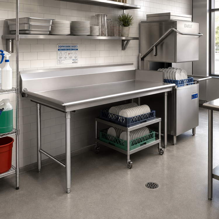 Product image #2 for Eagle Group Straight Clean Dishtable, 96 Inch x 30 Inch, Left-to-Right Operation, 16 Gauge 304 Stainless Steel Top