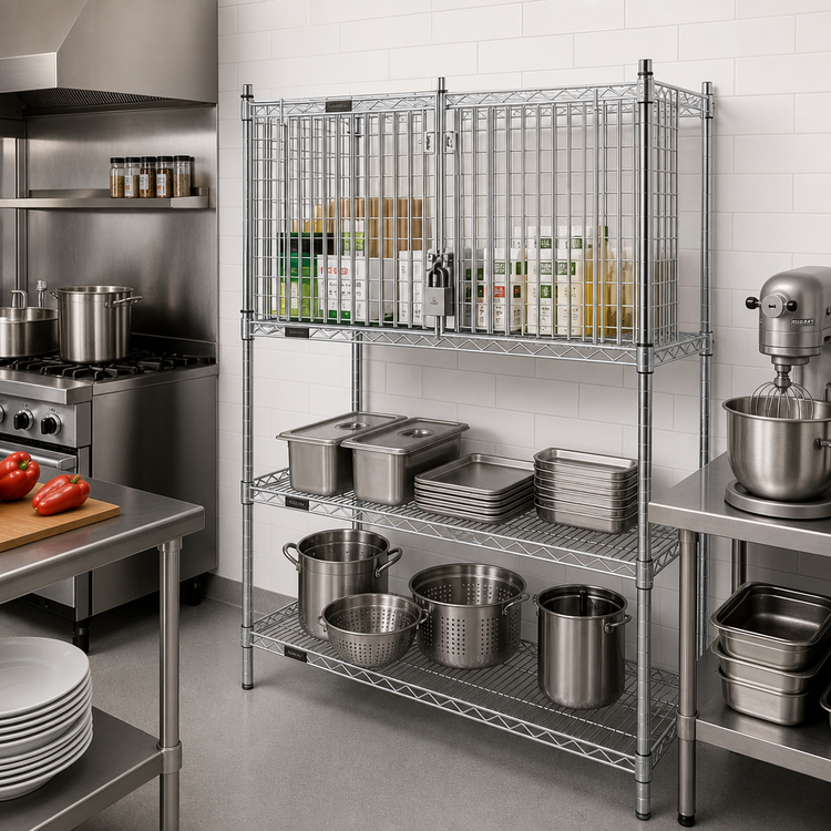 Product image #2 for Eagle Group Security Enclosure Kit for 18-Inch Wire Shelving, 48W x 18D, Chrome, Hinged Doors