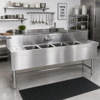 Thumbnail image #2 for Eagle Group Spec-Bar B6RL-4-24 Four-Compartment Stainless Steel Underbar Sink with Left & Right Drainboards, 72"W x 24"D, 8"H Backsplash