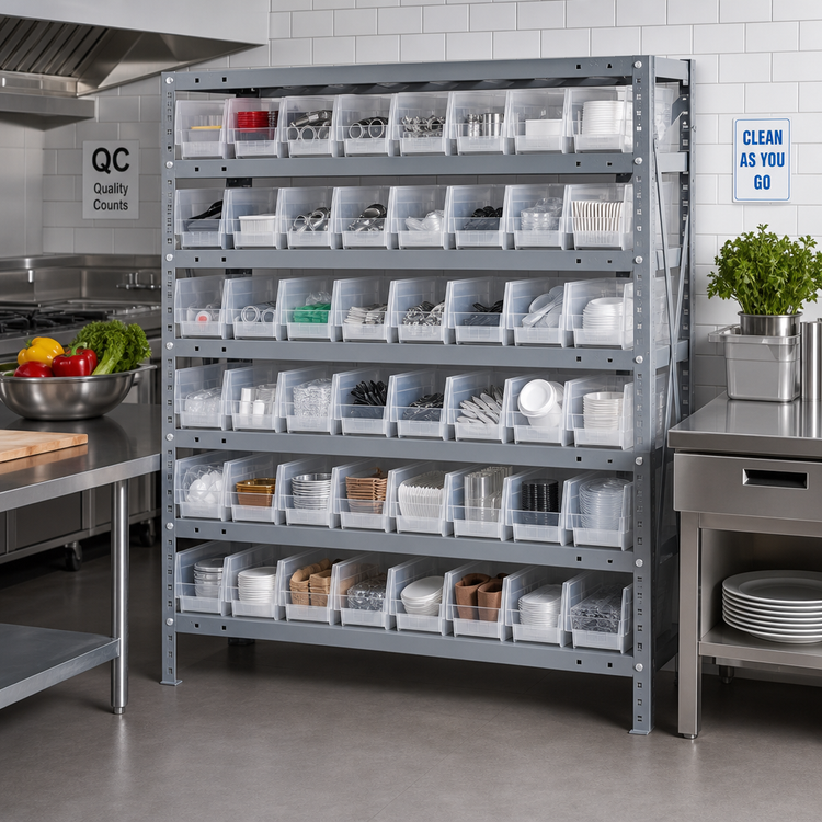 Product image #2 for Quantum Heavy-Duty Stationary Wire Shelving Unit with 7 Shelves and 48 Clear Bins, 36 x 18 x 39 Inches