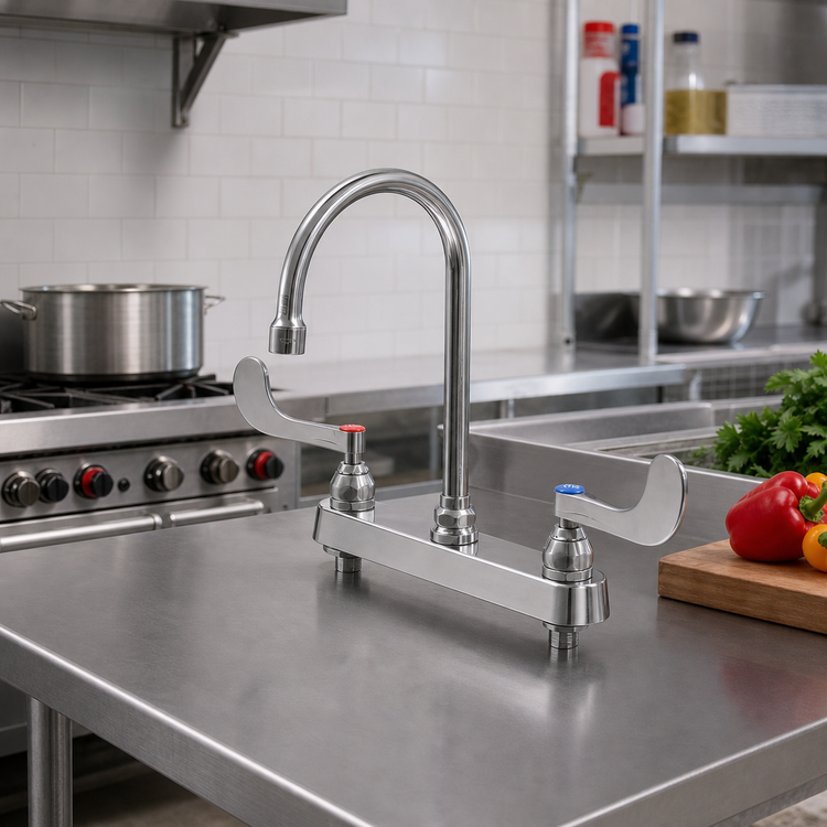 Product image #2 for EverSteel 8-Inch Centers Stainless Steel Deck Mount Workboard Mixing Faucet with 5 3/4-Inch Swivel Gooseneck