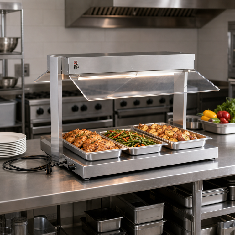 Product image #2 for BK Resources 48-Inch x 20-Inch Self-Service Buffet Warmer with Heated Base, Sneeze Guards, and Display Light