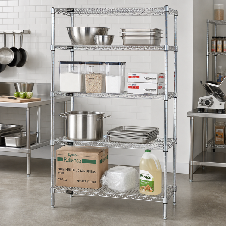Product image #2 for Quantum Chrome Plated Wire Shelving Starter Kit, 36 x 24 x 74 Inches, 4-Shelf Stationary Unit