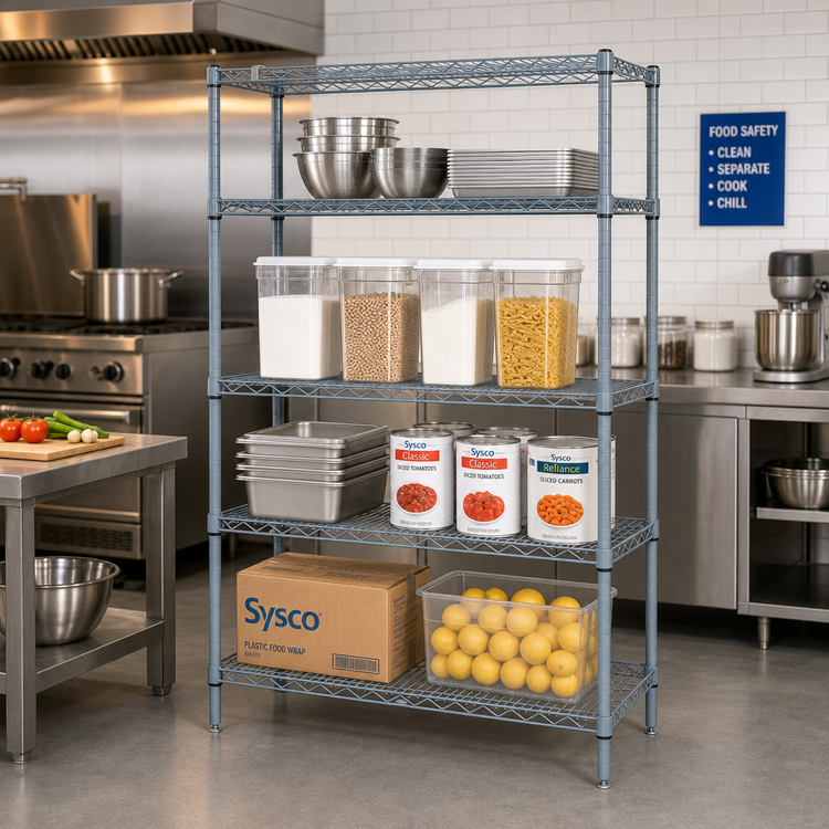 Product image #2 for Quantum 4-Shelf Wire Shelving Starter Kit, 42W x 21D x 63H, Stationary, Gray Epoxy Antimicrobial Finish