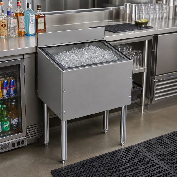 Product image #2 for Choice Extra Deep Stainless Steel Underbar Ice Bin with Built-In 10-Circuit Cold Plate, 24-Inch Wide, 92 lb. Capacity