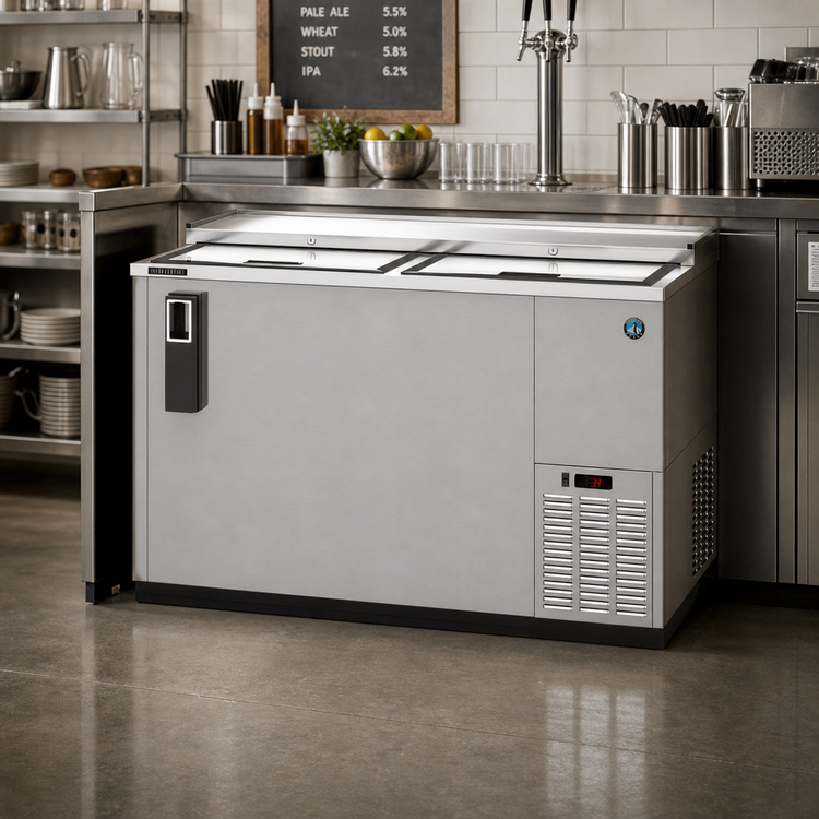Product image #2 for Hoshizaki CC50-S Two-Section Reach-In Bottle Cooler, 14.4 Cu. Ft., Side-Mounted Self-Contained Refrigeration