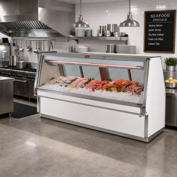 Product image #2 for Howard-McCray 34E Series Double Duty Self-Contained Fish and Poultry Refrigerated Service Case, Endless Design, 100.5 Inch Wide, LED Lighting