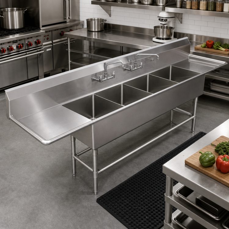 Product image #2 for John Boos Pro-Bowl 4-Compartment Stainless Steel Sink with Dual 24-Inch Drainboards, 14-Inch Deep Bowls