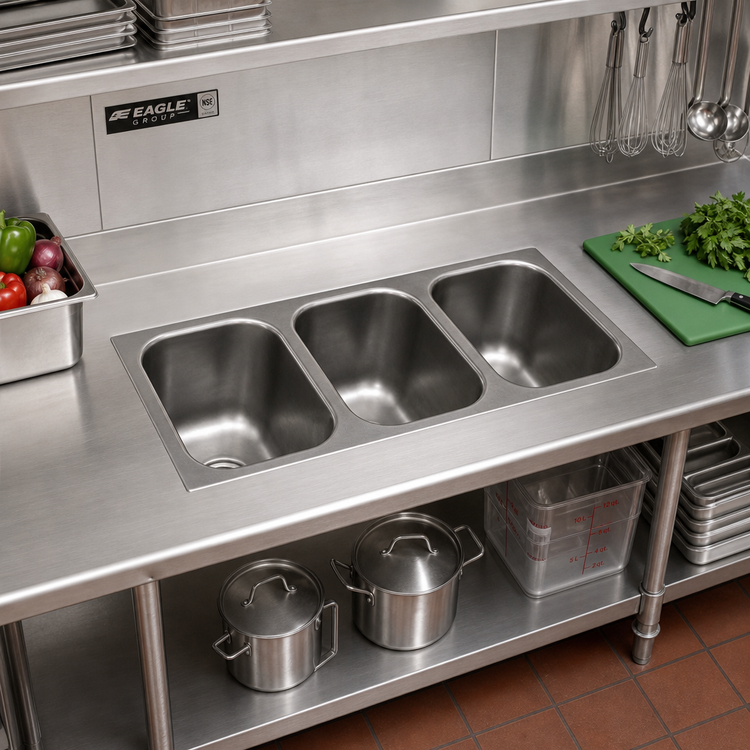 Product image #2 for Eagle Group Three-Compartment Self-Rimming Drop-In Sink with No Deck, 16 x 20 x 8 Inch Bowls