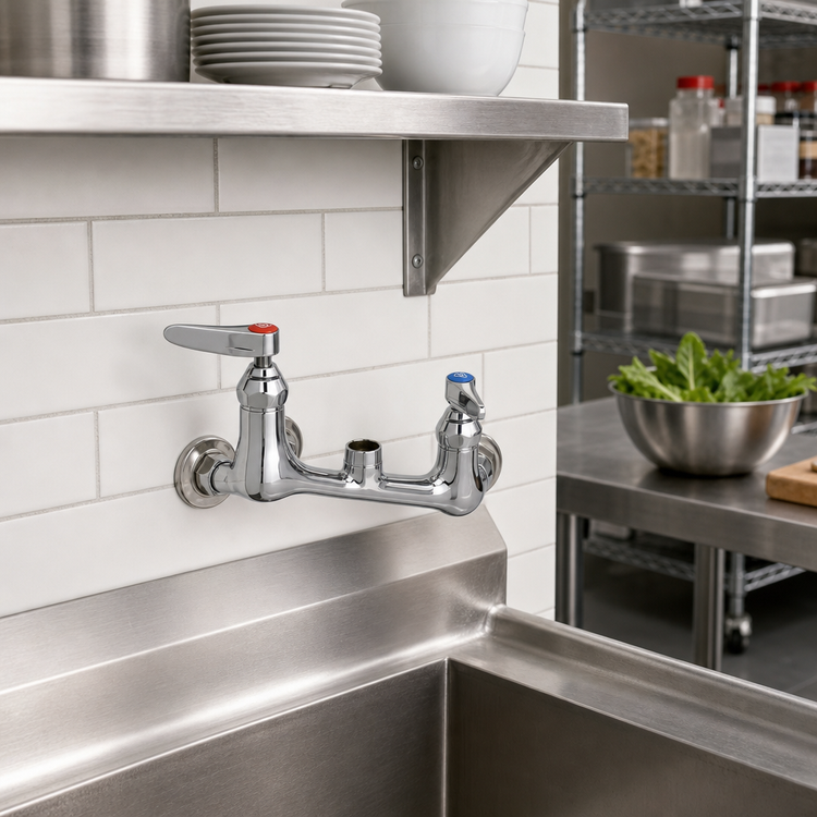 Product image #2 for T&S Brass B-0230-LN Wall-Mount Sink Mixing Faucet, 8-Inch Adjustable Centers, Less Nozzle