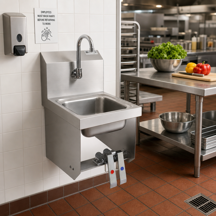 Product image #2 for John Boos Pro-Bowl Wall-Mount Stainless Steel Hand Sink with Double Knee Valves
