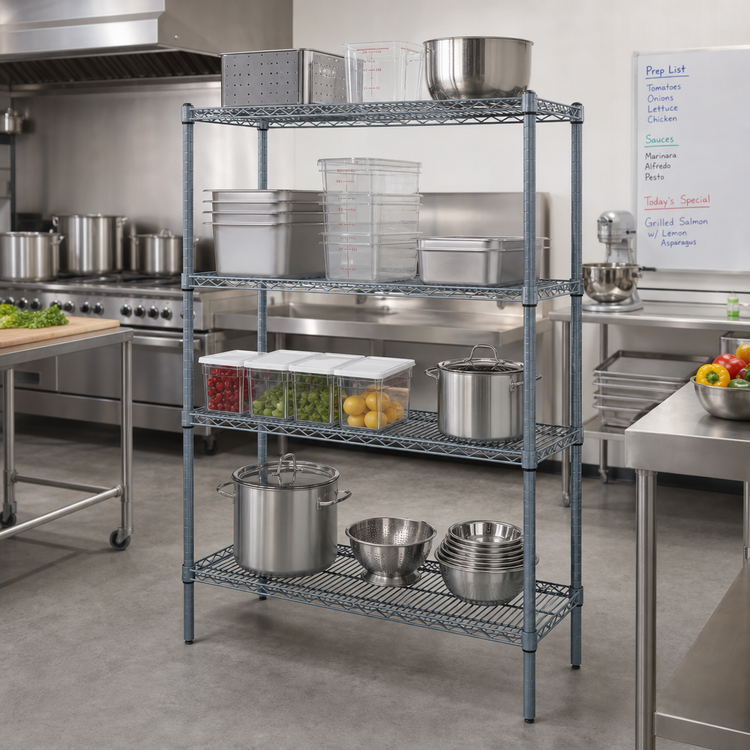 Product image #2 for Quantum 48 x 30 x 54 Inch 4-Shelf Wire Shelving Starter Kit, Gray Epoxy Antimicrobial Finish