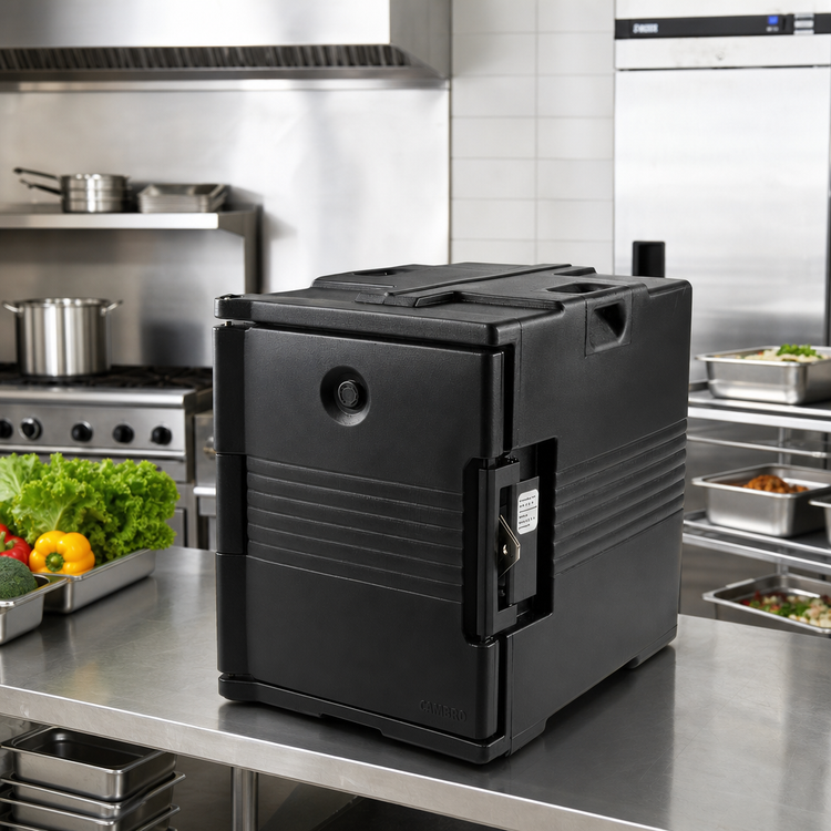 Product image #3 for Cambro Ultra Pan Carrier Front-Loading Insulated Food Pan Carrier with Security Package, 4 Full-Size Pan Capacity, Black