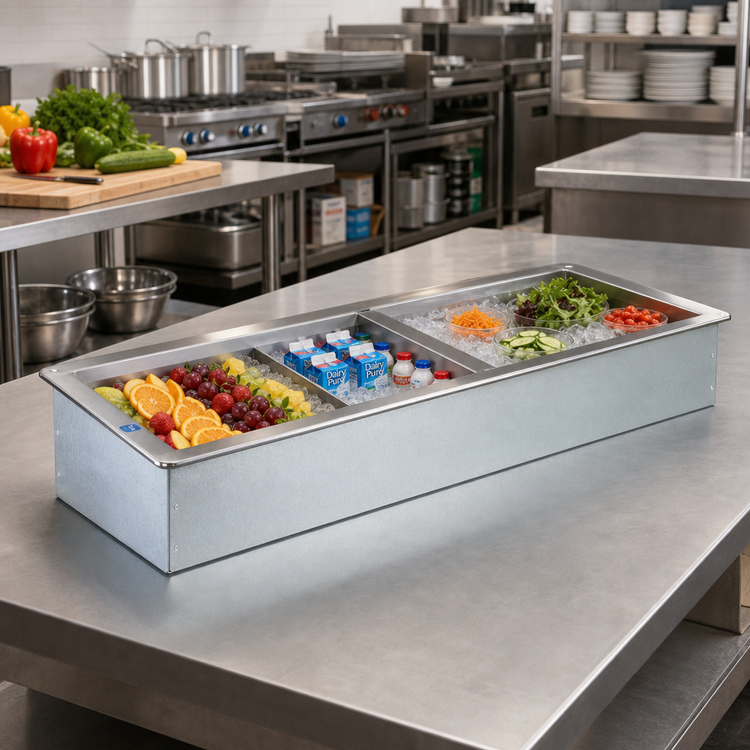 Product image #2 for Atlas Metal WICL-3 Slim-Line Iced Cold Drop-In Pan, 3-Pan, Standard Depth