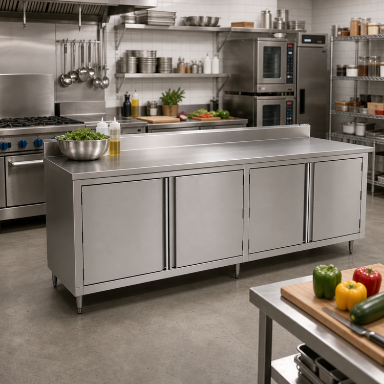 Product image #2 for John Boos 96-Inch x 36-Inch Stainless Steel Enclosed Work Table with Cabinet Base and Hinged Doors