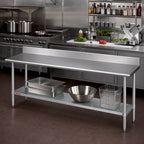Thumbnail image #2 for Duke Manufacturing 416-24144-5R Underbar Work Table, 144 x 24 in, 5-Inch Riser, 16-Gauge 400-Series Stainless Steel Top, Galvanized Undershelf