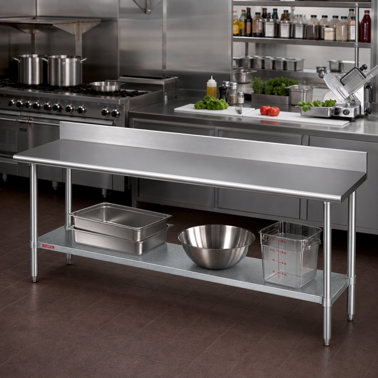 Product image #2 for Duke Stainless Steel Underbar Work Table with 5-Inch Riser and Galvanized Undershelf, 144 x 24 Inches