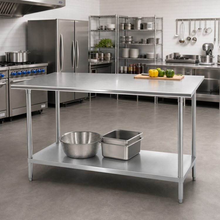 Product image #2 for Advance Tabco 108-Inch x 36-Inch 16-Gauge 304 Stainless Steel Work Table with Galvanized Undershelf