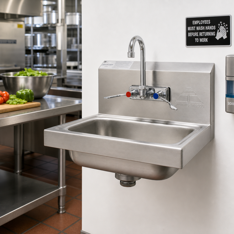 Product image #2 for Advance Tabco Wall-Mounted Hand Sink with Splash-Mounted Gooseneck Faucet, 14 x 10 x 5-Inch Bowl