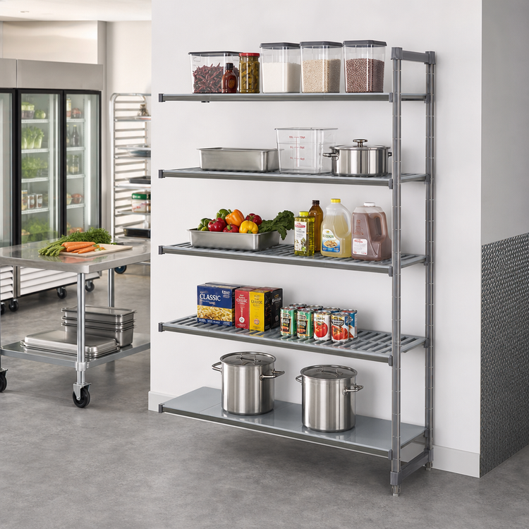 Product image #2 for Cambro Camshelving Basics Plus 18" x 60" x 84" 5-Tier Add-On Shelving Unit, Vented & Solid, Brushed Graphite