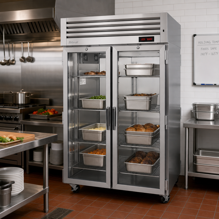 Product image #2 for Turbo Air PRO Series Two-Section Reach-In Glass Door Heated Holding Cabinet, 47.7 Cu. Ft.