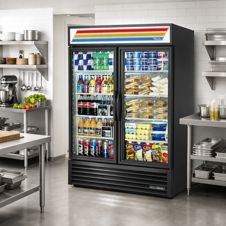 Product image #2 for True Two-Section Pass-Through Glass Door Merchandiser Refrigerator
