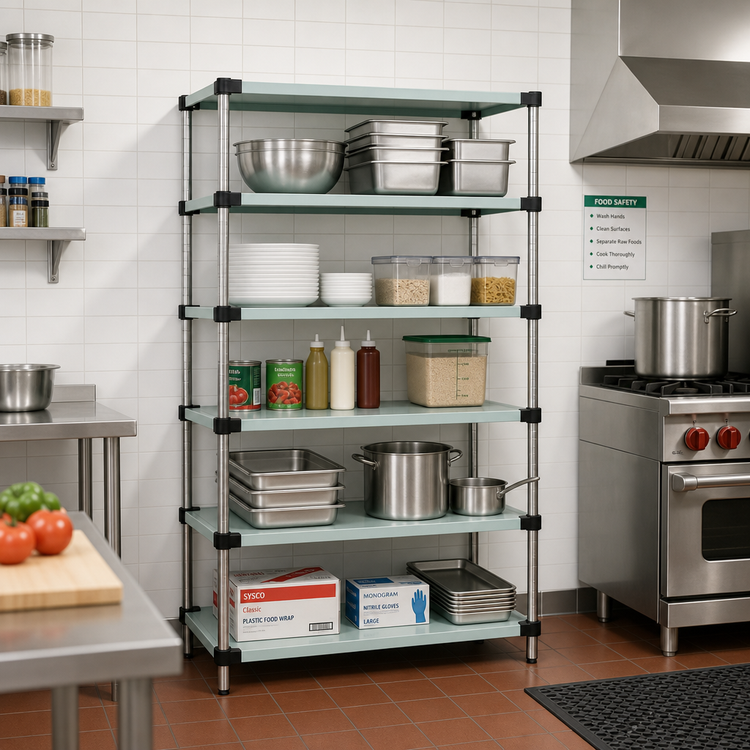 Product image #2 for Quantum 5-Shelf Solid Shelving Starter Kit, 54"W x 24"D x 63"H, 304 Stainless Steel