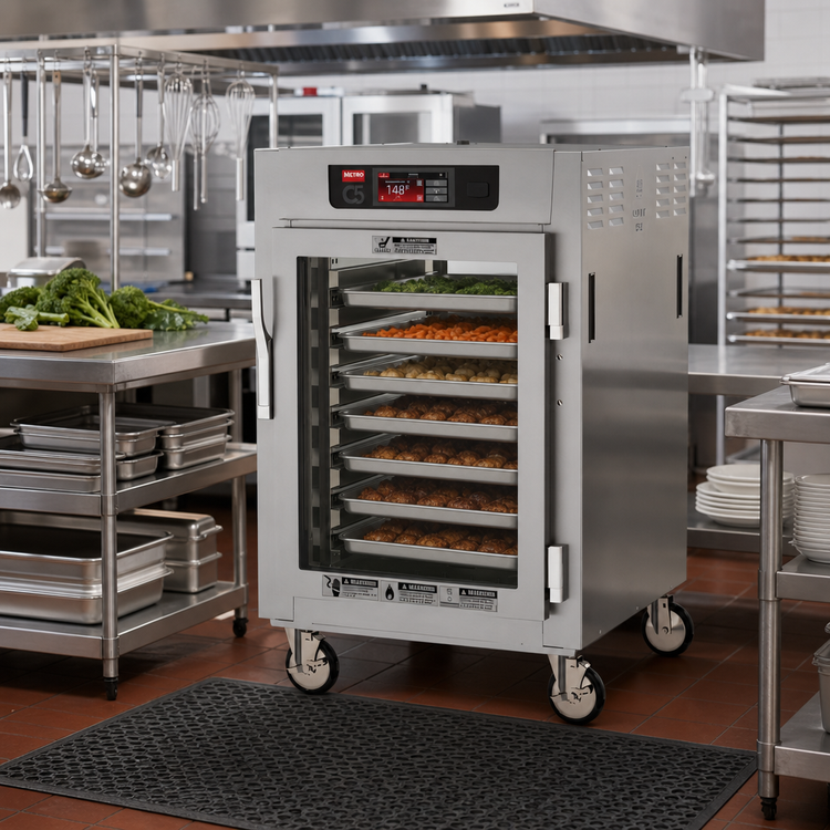 Product image #2 for Metro C5 8 Series Half-Height Pass-Thru Controlled Temperature Heated Holding Cabinet with Double-Pane Glass Doors, Lip Load Slides, 8-Pan Capacity