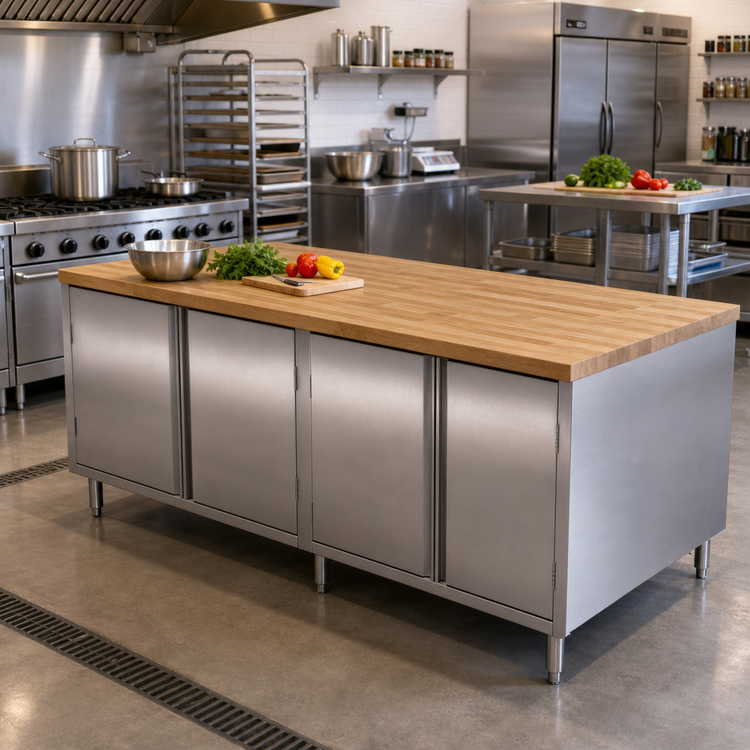 Product image #2 for Dual-Access Chef Table with Hard Maple Top and Stainless Steel Cabinet Base, 96 x 30 x 34-3/4 Inches