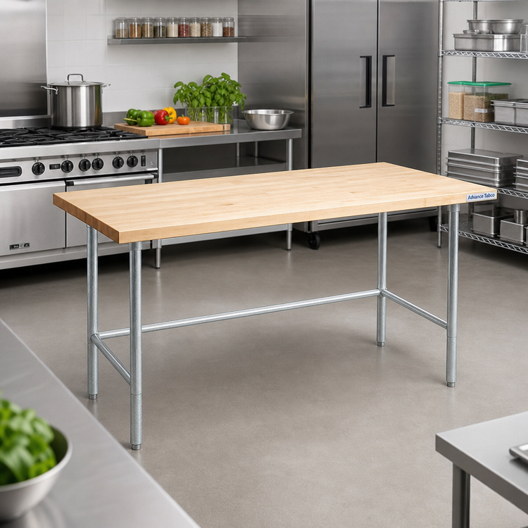 Product image #2 for Advance Tabco 72 Inch x 30 Inch Maple Top Work Table with Galvanized Open Base, No Backsplash