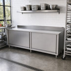 Thumbnail image #2 for John Boos 4CS6R5-30120 120"W x 30"D Enclosed Work Table with Sliding Doors, 16-Gauge 300 Series Stainless Top, 5" Backsplash