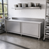 Thumbnail image #2 for John Boos 120 Inch x 30 Inch Enclosed Work Table with Sliding Doors, 16-Gauge 300-Series Stainless Steel Top, 5-Inch Backsplash