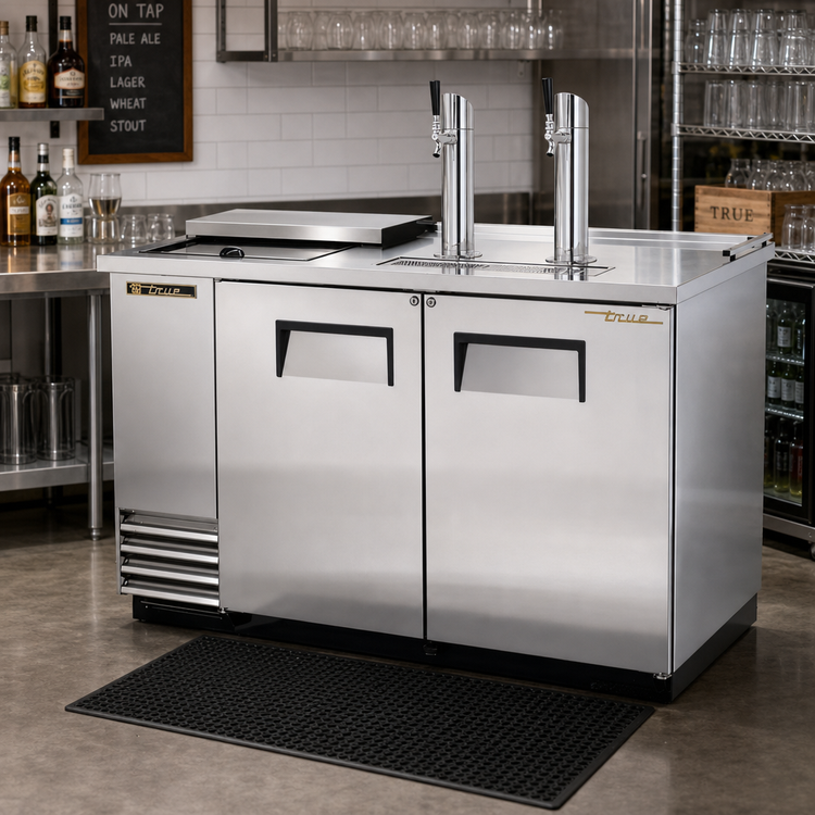 Product image #2 for True Club Top Draft Beer Cooler, 2 Half-Barrel Kegs, Stainless Steel, Dual Columns