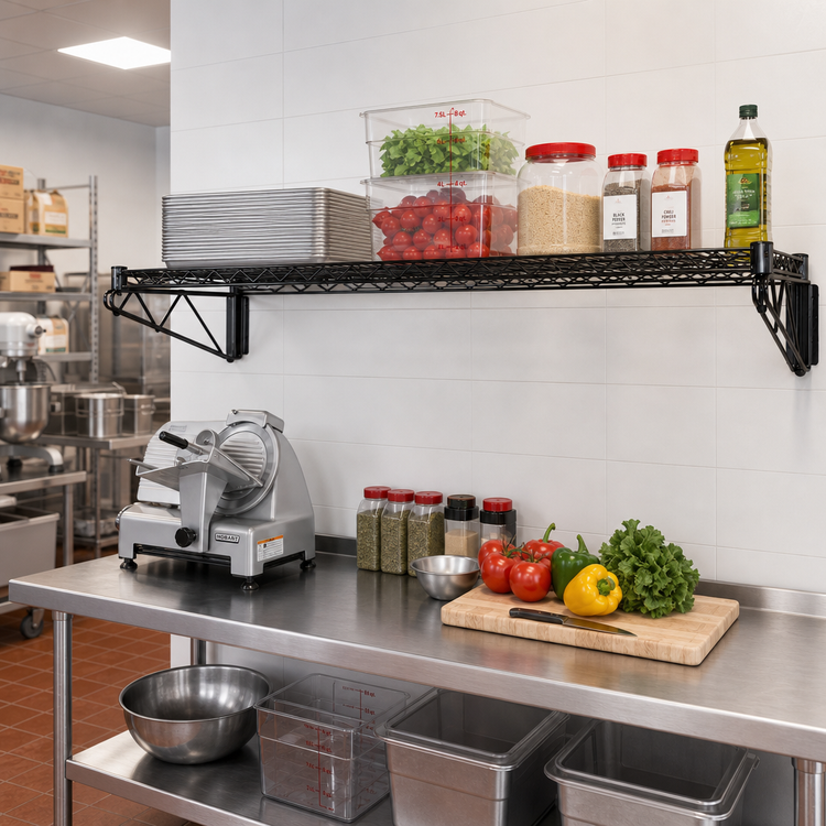 Product image #2 for Quantum 54-Inch Wall-Mount Cantilever Wire Shelf, 21-Inch Deep, Black Epoxy Antimicrobial Finish