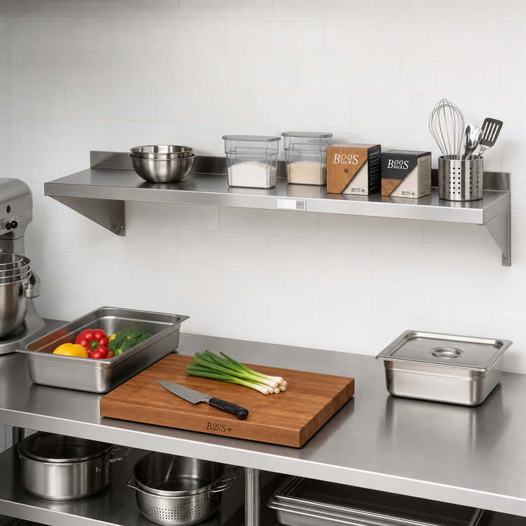 Product image #2 for John Boos Stallion EWS8-1296-X 96 Inch W x 12 Inch D Wall-Mounted Stainless Steel Shelf