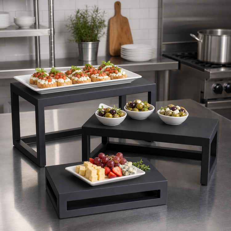 Product image #2 for American Metalcraft 3-Piece Rectangular Black Solid Wood Buffet Riser Set