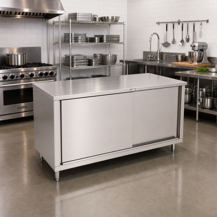 Product image #2 for John Boos 60-Inch W x 36-Inch D Stainless Steel Enclosed Work Table with Sliding Doors