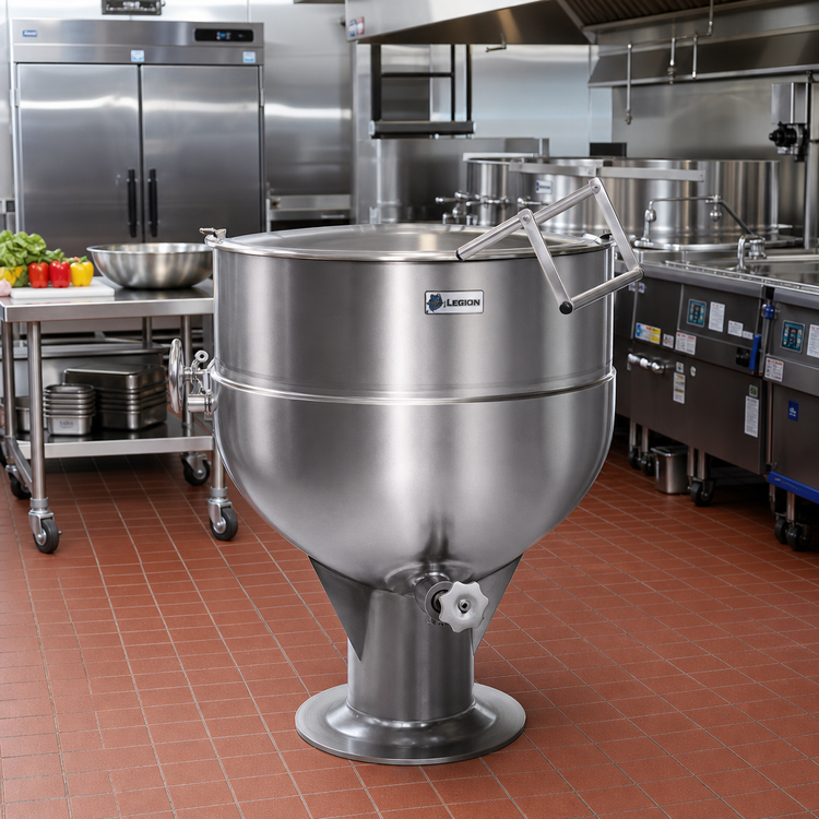 Product image #2 for Legion LSP-60 60-Gallon Stationary Direct Steam Kettle with Pedestal Base