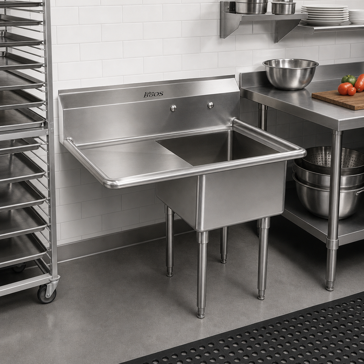 Product image #2 for John Boos E-Series 1-Compartment Sink with Left Drainboard, 18" x 18" x 12" Bowl