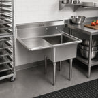 Thumbnail image #2 for John Boos E1S8-18-12L18-X 1-Compartment Stainless Steel Sink with Left Drainboard, 18" x 18" x 12" Bowl, 18-Gauge, Galvanized Legs