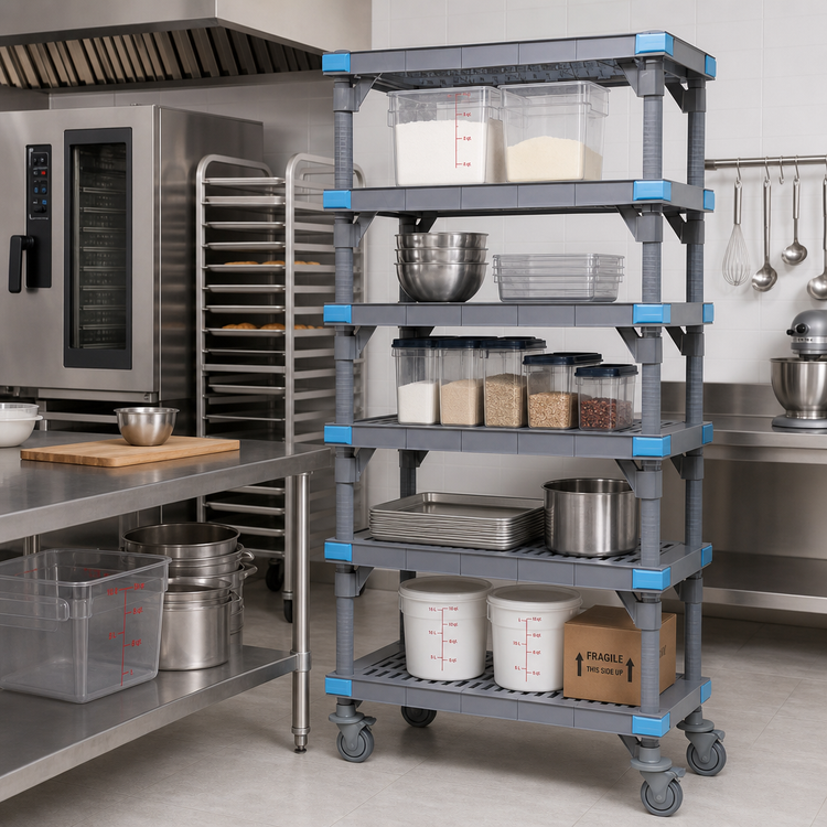 Product image #2 for Millenia 5-Shelf Mobile Polymer Starter Shelving Unit, 30"W x 18"D x 86"H