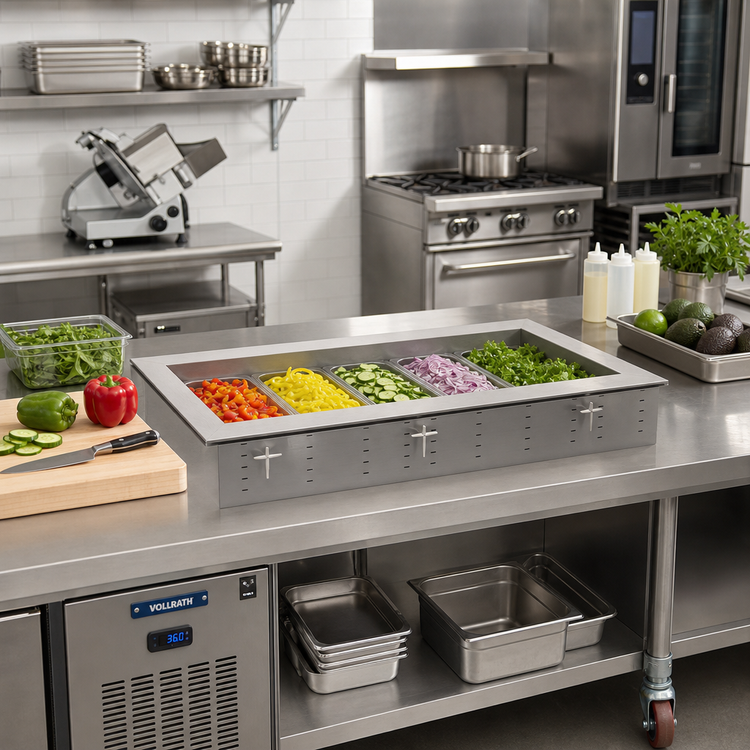 Product image #2 for Vollrath 5-Pan Remote Refrigerated Drop-In Cold Pan, 8-Inch Deep Well